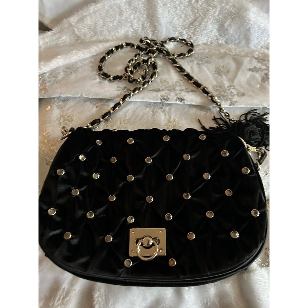Quilted Velvet Crossbody Bag Chain Strap & Studs By Twiggy London Fashion Beauty
